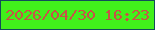 文字の大きさ：5、枠の色：124c5a、背景の色：41f01b、文字の色：c85347 無料ブログパーツのブログ時計