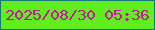 文字の大きさ：4、枠の色：12787b、背景の色：60ee1e、文字の色：cb12a1 無料ブログパーツのブログ時計