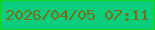 文字の大きさ：5、枠の色：12d51a、背景の色：0bcd7e、文字の色：7b6d18 無料ブログパーツのブログ時計
