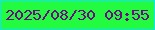文字の大きさ：5、枠の色：12e3ef、背景の色：22fb3f、文字の色：6d0b80 無料ブログパーツのブログ時計