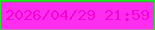 文字の大きさ：2、枠の色：12f318、背景の色：fe2eef、文字の色：f601d6 無料ブログパーツのブログ時計