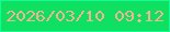文字の大きさ：3、枠の色：12fd97、背景の色：0fe061、文字の色：f5b392 無料ブログパーツのブログ時計