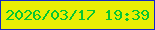 文字の大きさ：5、枠の色：1328c7、背景の色：e9ee04、文字の色：06c632 無料ブログパーツのブログ時計