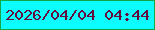 文字の大きさ：4、枠の色：13a744、背景の色：0bfefd、文字の色：650c3f 無料ブログパーツのブログ時計