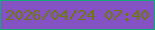 文字の大きさ：4、枠の色：13a87a、背景の色：8552c3、文字の色：6e7810 無料ブログパーツのブログ時計
