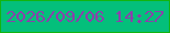 文字の大きさ：2、枠の色：13b410、背景の色：04bf7b、文字の色：8b40ac 無料ブログパーツのブログ時計