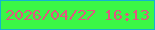 文字の大きさ：1、枠の色：13b4d0、背景の色：3bf747、文字の色：e15680 無料ブログパーツのブログ時計