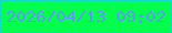 文字の大きさ：1、枠の色：13d8cb、背景の色：02ff4b、文字の色：6198fc 無料ブログパーツのブログ時計