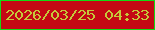 文字の大きさ：5、枠の色：13d914、背景の色：c40814、文字の色：c5c73a 無料ブログパーツのブログ時計