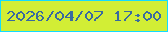 文字の大きさ：4、枠の色：13dbff、背景の色：d2ee35、文字の色：396aa0 無料ブログパーツのブログ時計