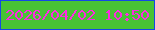 文字の大きさ：5、枠の色：1448e6、背景の色：48c335、文字の色：fe2be2 無料ブログパーツのブログ時計