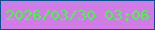 文字の大きさ：4、枠の色：144d8e、背景の色：d17ce6、文字の色：3eff3d 無料ブログパーツのブログ時計