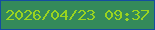 文字の大きさ：1、枠の色：144da0、背景の色：348a5a、文字の色：9ad420 無料ブログパーツのブログ時計