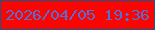文字の大きさ：1、枠の色：145a8c、背景の色：fa0501、文字の色：586cd4 無料ブログパーツのブログ時計