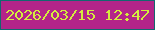 文字の大きさ：2、枠の色：14676f、背景の色：b42489、文字の色：d4ed3e 無料ブログパーツのブログ時計