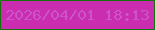 文字の大きさ：4、枠の色：14720b、背景の色：cb2db1、文字の色：cc54cb 無料ブログパーツのブログ時計