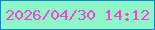 文字の大きさ：3、枠の色：1485c6、背景の色：8ef7c8、文字の色：fa42d6 無料ブログパーツのブログ時計