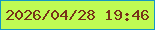 文字の大きさ：5、枠の色：1498c3、背景の色：bffb53、文字の色：773319 無料ブログパーツのブログ時計