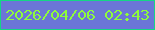 文字の大きさ：3、枠の色：14d785、背景の色：6b76d7、文字の色：8efc3c 無料ブログパーツのブログ時計