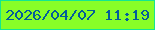文字の大きさ：2、枠の色：14e690、背景の色：88fe27、文字の色：035e9a 無料ブログパーツのブログ時計