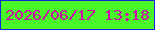 文字の大きさ：3、枠の色：1524df、背景の色：49f728、文字の色：ce09ac 無料ブログパーツのブログ時計