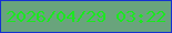 文字の大きさ：3、枠の色：1531d1、背景の色：69a47c、文字の色：1be820 無料ブログパーツのブログ時計