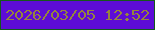 文字の大きさ：1、枠の色：15581b、背景の色：5d0cd6、文字の色：96853c 無料ブログパーツのブログ時計