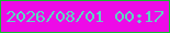 文字の大きさ：2、枠の色：15bc30、背景の色：ed0be7、文字の色：5ed5c2 無料ブログパーツのブログ時計