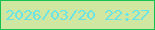 文字の大きさ：2、枠の色：15c251、背景の色：cfe7a1、文字の色：6ae3e5 無料ブログパーツのブログ時計