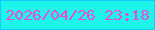 文字の大きさ：2、枠の色：15c7fb、背景の色：1df5eb、文字の色：ee4ad6 無料ブログパーツのブログ時計