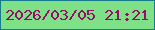 文字の大きさ：5、枠の色：167b8c、背景の色：7ee187、文字の色：980d67 無料ブログパーツのブログ時計