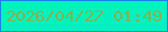 文字の大きさ：2、枠の色：1681eb、背景の色：02f2bd、文字の色：84b250 無料ブログパーツのブログ時計