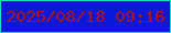 文字の大きさ：3、枠の色：16e2c4、背景の色：0917d9、文字の色：ac1411 無料ブログパーツのブログ時計