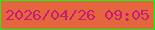 文字の大きさ：2、枠の色：16f415、背景の色：e5653e、文字の色：c61d72 無料ブログパーツのブログ時計