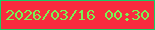 文字の大きさ：1、枠の色：17ce65、背景の色：f82b3e、文字の色：78f354 無料ブログパーツのブログ時計