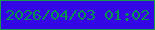文字の大きさ：2、枠の色：18994d、背景の色：3405e5、文字の色：04934f 無料ブログパーツのブログ時計