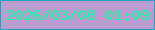 文字の大きさ：3、枠の色：18a2bf、背景の色：bb9cd1、文字の色：09fd98 無料ブログパーツのブログ時計