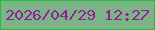 文字の大きさ：4、枠の色：18c33c、背景の色：7eb388、文字の色：8c2198 無料ブログパーツのブログ時計