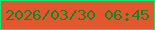 文字の大きさ：1、枠の色：18e373、背景の色：e2572d、文字の色：178327 無料ブログパーツのブログ時計