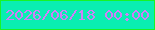 文字の大きさ：5、枠の色：18f426、背景の色：0aeeb2、文字の色：d07ff7 無料ブログパーツのブログ時計