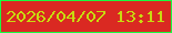 文字の大きさ：4、枠の色：18fe3f、背景の色：da2922、文字の色：c8db10 無料ブログパーツのブログ時計