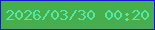 文字の大きさ：5、枠の色：190ff6、背景の色：46ae4d、文字の色：53e8a7 無料ブログパーツのブログ時計