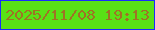 文字の大きさ：4、枠の色：192cfd、背景の色：59e116、文字の色：9f7225 無料ブログパーツのブログ時計