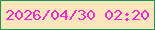 文字の大きさ：2、枠の色：199655、背景の色：fde6bb、文字の色：f22bc9 無料ブログパーツのブログ時計