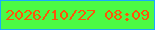 文字の大きさ：2、枠の色：19aafd、背景の色：4cfa45、文字の色：fe5309 無料ブログパーツのブログ時計
