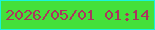 文字の大きさ：4、枠の色：19f4db、背景の色：44e03a、文字の色：ab345e 無料ブログパーツのブログ時計