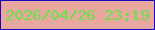 文字の大きさ：2、枠の色：1a05be、背景の色：e8a89f、文字の色：65e347 無料ブログパーツのブログ時計