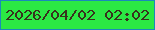 文字の大きさ：5、枠の色：1a8abb、背景の色：2be944、文字の色：38321d 無料ブログパーツのブログ時計