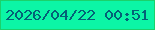 文字の大きさ：4、枠の色：1bd16b、背景の色：0cf5a6、文字の色：046177 無料ブログパーツのブログ時計