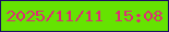 文字の大きさ：1、枠の色：1c0c65、背景の色：65e302、文字の色：dc2e73 無料ブログパーツのブログ時計